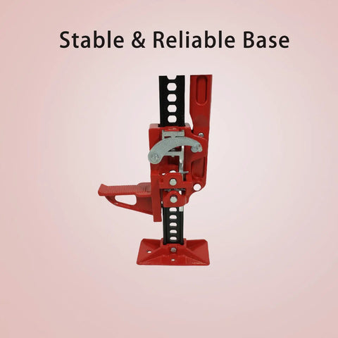 60 Inch Ratcheting Off Road Farm Jack Be Beefy 3 Ton Capacity red jack on stable base