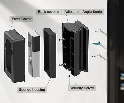 Exploded view of Adjustable Video Doorbell Corner Mount With Anti Theft Design From 30 To 140 Degrees Compatible With Video Doorbell 2 3 3 Plus 4 And 2020 Release No Fuss Setup For Apartments Rentals Dorms