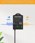 Image of Low Voltage Outdoor Landscape Lighting Transformer With Dusk To Dawn Sensor And Countdown Timer 120V To 24V Waterproof Power Supply in black color, showing IP65 waterproof rating details.