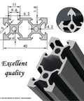 Two Pack Of Legit Tough 20X40mm Black Aluminum T Slot Extrusion Profile Rails For Custom Cnc Routers And 3D Printer Frames Heavy Duty Industrial Framing Components Easy Workshop Build Essentials Built Different, detailed measurement diagram.