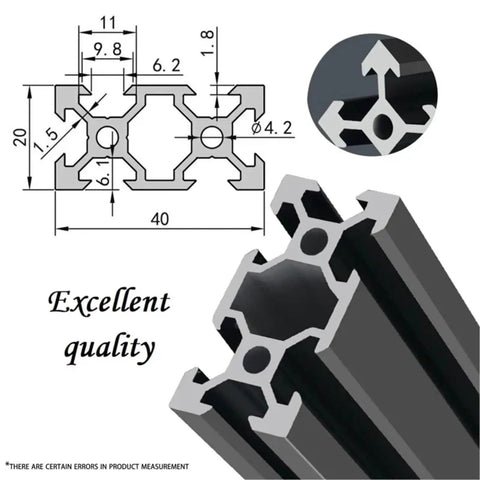 Two Pack Of Legit Tough 20X40mm Black Aluminum T Slot Extrusion Profile Rails For Custom Cnc Routers And 3D Printer Frames Heavy Duty Industrial Framing Components Easy Workshop Build Essentials Built Different, detailed measurement diagram.