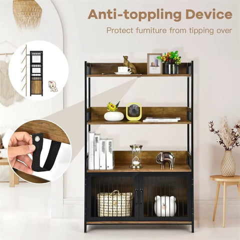 Built Tough 3 Layer Bread Rack And Industrial Kitchen Microwave Shelf With Double Door Storage Cabinet And Ventilated Grate Doors To Keep Your Counter Clean And Organized Straight Up, featuring shelves and sturdy design.