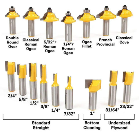 Knockout 70 Piece Router Bit And Chisel Set With Tongue Groove Milling Cutters For Woodworking Edging Trimming And Slotting Projects Includes Sleek Storage Box featuring multiple router bits, various shapes and sizes for precise wood cutting tasks.