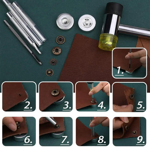 Leather Rivets and Snap Fastener Kit With Tools for DIY Projects Shoes Repair 320 Rivets with double sided nylon hammer and tools