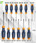 Torx Screwdriver Set 12 Piece S2 Alloy Steel Magnetic Star Drivers T5 Through T40 with blue handles on white background.