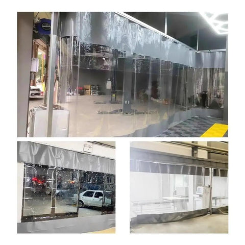 Heavy Duty Transparent Door Curtain For Industrial Wash Bays, Waterproof And Windproof Shield For Factory, Workshop, 4.8x4m Blue
