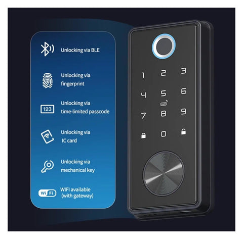 Zero Stress Fingerprint Smart Lock For Front Door With Touchscreen Electronic Deadbolt And App Control Keyless Entry For House Or Office shown with keypad and unlocking options.