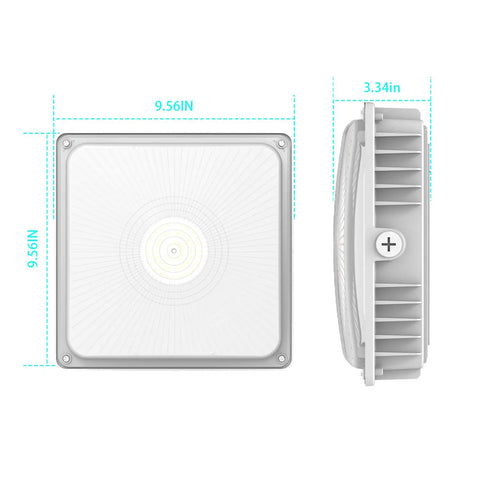 Front and side view of Dope 50W LED Canopy Light for Outdoor Gas Stations and Warehouses, 5700K Cool White, IP65 Waterproof