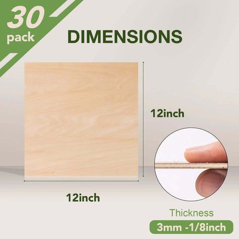 Front view of Rowood basswood sheets, 12x12 inches, 3mm–1/8in thick, unfinished for laser cutting, 30-pack