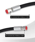 Two Pack 3 Way Hydraulic Diverter Valve Kit For 1 To 2 Ton Mini Excavators With 31 Inch Hoses Quick Connectors Auxiliary Connector And M14 Hose Attachments For Easy Attachments Upgrades, close-up of M14 hose with connection fitting