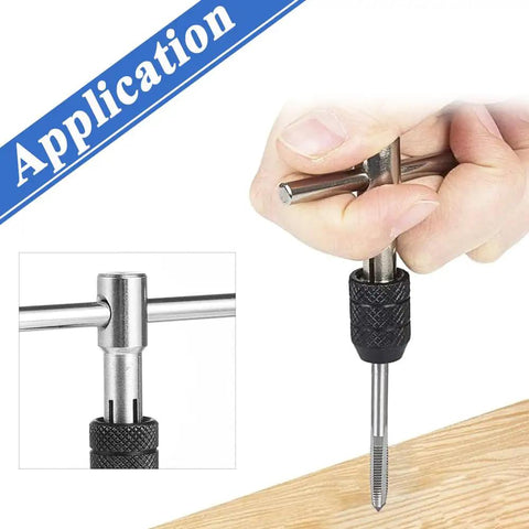Six Piece Adjustable T Handle Tap Wrench Set With Ratchet Tap Holder And Five Metric Taps M3 M4 M5 M6 M8 for thread tapping