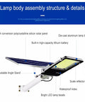 JUDYSSY Spot Lightingsolar Street Light, Led Dusk to N Solar Outdoor Light Lamp, showing detailed lamp structure and high-capacity lithium battery.