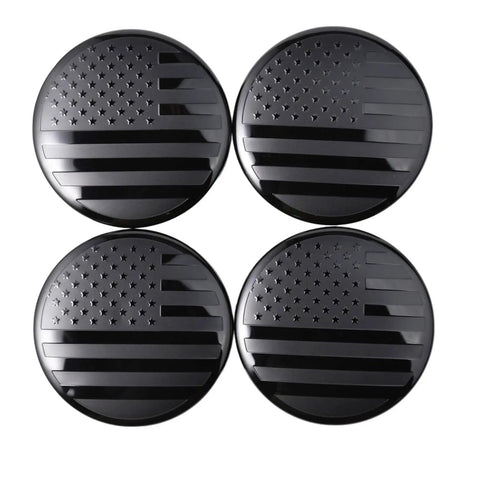 Chevrolet Blackout USA Flag Wheel Center Cap Set, 83mm Outer Diameter, 73mm Inner, 4 Pack, Fits Most 18 to 22 Inch Rims, top view