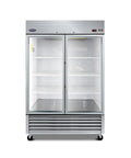 Score A Rock Solid 54 Inch Commercial Glass Door Reach In Refrigerator With Tempered Double Doors 46 Cubic Feet six adjustable shelves.