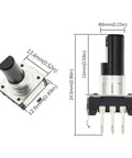 Ten Pack EC12 360 Degree Rotary Encoders With RE12 3 Pin 24 Bit Pushbutton Switches, 15mm Handle, Ideal For Arduino Projects dimensions