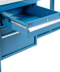 Heavy Duty 72 By 36 Inch Workbench With 1 1/4 Inch Thick ESD Laminate Top And Rock Solid Blue Steel Base featuring a drawer.