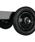 Universal Mobile Welding Cart On Wheels with Storage Trays for MIG Welders and Plasma Cutters, close-up of swivel front caster.