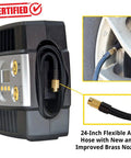 Slick And Dead Simple 12 Volt Portable Tire Inflator With Auto Shut Off And High Precision Digital Gauge and 24-Inch air hose.
