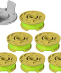 Replacement Trimmer Spool Set 11 Ft Of 0.080 Inch Line For Ryobi One Plus 18V 24V And 40V Cordless Trimmers, six spools and cap visible.