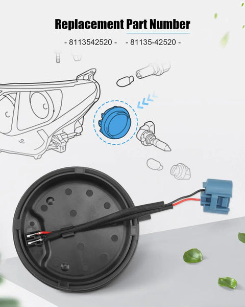 Toyota RAV4 Headlight Bulb Cover Cap Replacement 81135-42520 8113542520 illustrated guide and detailed cap image.