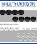 Black screw caps for license plate protection, suitable for securing heavy duty stainless steel anti theft license plate screws set.