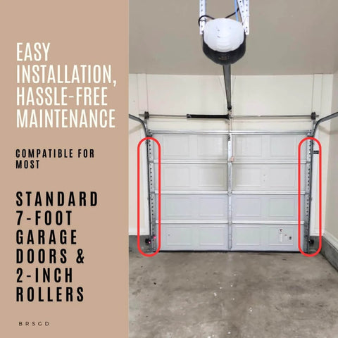 Installed Heavy Duty Galvanized Steel Vertical Garage Door Track Kit For 7 Ft Rails, 76 Inch Length, Pro Grade Replacement Kit For 2 Inch Rollers.