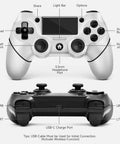 Two Pack Wireless PS4 Controllers Set For PS4 Pro Slim And PC With Non Slip Grips On Both Sides And USB C Cable Included Ergonomic Design For Comfort And Precise Control Black And White front and back view close-up