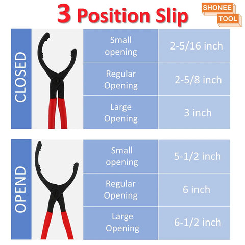 3 position slip chart for 12 Inch Adjustable Oil Filter Wrench With Jaw Capacity From 60 To 102 Mm For Easy Oil Change Universal Pliers