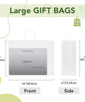 Front and side view of White Kraft Paper Gift Bags Bulk 300 Pack With Handles 16x6x12 Reusable Eco Friendly Recyclable