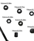 Heavy Duty Bike Rear Hub Axle 175mm 6.89 Inch Three Eighths Inch 26 TPI Conical Lock Nut Kit with varied nut sizes