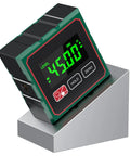 Pro Grade Angle Finder Magnetic Level With Laser Gauge For Table Saw And Woodworking LCD Backlit Display Level Tool For Construction And Machinery 0.2 Degree Precision Data Hold 4x90 Degree Coverage, digital angle gauge on metal block