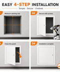 Easy 4-step installation guide for Top Shelf Locking Aluminum Drywall Access Panel with Rock Solid Galvanized Steel Frame.