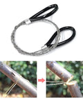 Image of 72Cm 28In Wire Saw Rope Chain Saw with a durable blade, compact design, shown cutting through a branch, for survival and camping.