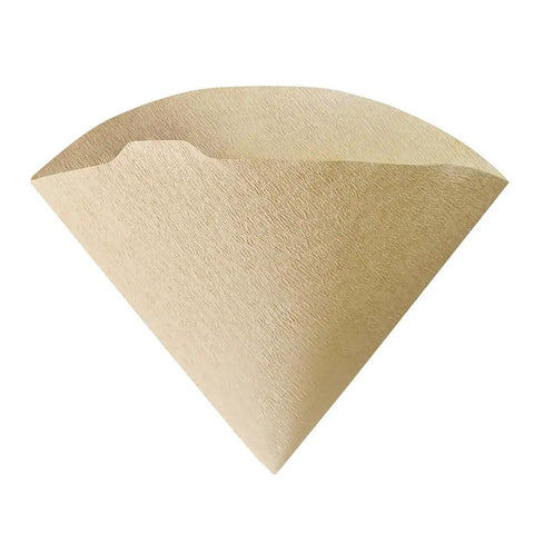 Natural size 01 V60 cone coffee filter, ideal for 1-2 cup drippers. 100-count for pour-over brewers, disposable single-use.