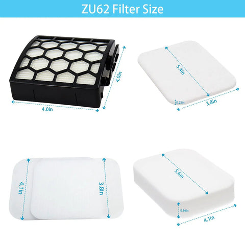 Must Have Replacement Vacuum Filter Kit For Shark ZU62 ZU60 Navigator with filter size dimensions shown