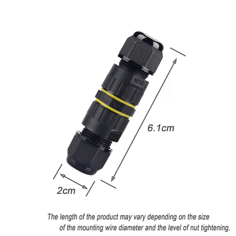 IP68 Outdoor Junction Box 2-Way 2-Pin Waterproof Cable Connector For 3.5-7mm Wires M16 PA66 Housing with size dimensions