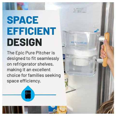10 Cup Water Filter Pitcher With 150 Gallon Filter Life Tritan BPA Free Removes Fluoride And Chlorine Lead And PFAS Forever Chemicals Fridge Ready White And Bamboo shown in fridge