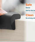 4 Large Corner Protectors For Baby Safety Heavy Duty Childproofing Rubber Foam Bumper Guards Adhesive Pre-Taped Black Onyx being applied.