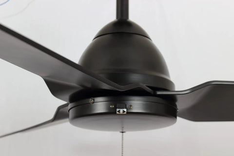 Close-up of 54 Inch Outdoor Wet Rated Waterproof Ceiling Fan Matte Black With Modern Style, showing matte black finish and blades.