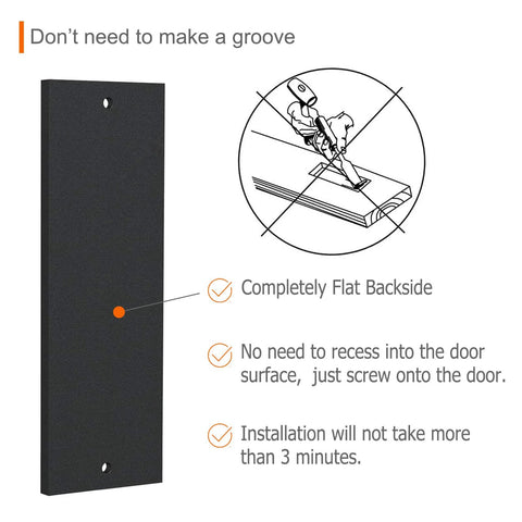 Illustration showing installation of 2 Pack 6 Inch Sliding Barn Door Handles And Rectangular Pocket Door Pulls In Matte Black with flat backside.