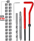 30 Piece M5 Thread Repair Kit With Helicoil Inserts And Insertion Tools For Damaged Threads DIY Auto And Home Projects M5 X 0.8mm Stainless Steel Set For Durable Heavy Use, showing 25 stainless inserts, HSS tools, and red handles