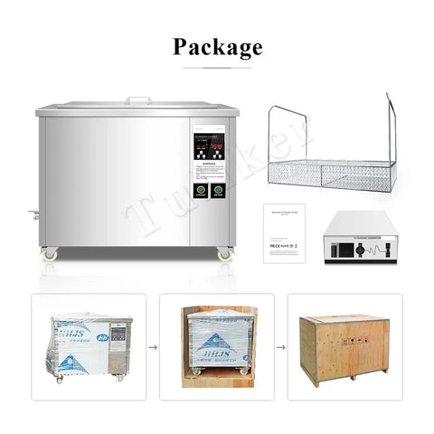 Heavy Duty Ultrasonic Cleaner With Digital Timer And Beefy Motor For Parts Washing Machine, 45L tank, stainless steel, packaging details.