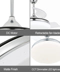 Close-up view of Dope 60 Inch Farmhouse Ceiling Fan With Lights Reversible Quiet DC Motor Fandelier showing retractable fan blades.