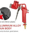 Heavy Duty Aluminum Air Hopper Spray Gun With Quick Swap Nozzles For Slick Drywall Coatings And Super Easy Pro Grade Wall Painting Jobs In A Solid Yellow Build With 3L Reservoir showing red aluminum alloy gun body.