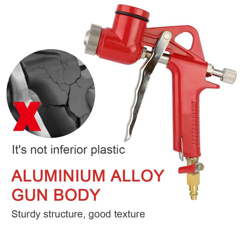 Heavy Duty Aluminum Air Hopper Spray Gun With Quick Swap Nozzles For Slick Drywall Coatings And Super Easy Pro Grade Wall Painting Jobs In A Solid Yellow Build With 3L Reservoir showing red aluminum alloy gun body.
