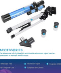 Portable Telescope For Kids And Astronomy Beginners 40 By 400 With Tabletop Tripod And Two Eyepieces Finderscope Compass Space Gift For Stargazing For Night Sky Observation, aluminum tripod, eyepieces