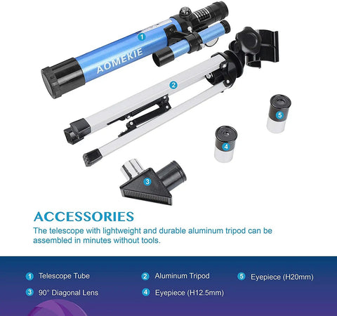 Portable Telescope For Kids And Astronomy Beginners 40 By 400 With Tabletop Tripod And Two Eyepieces Finderscope Compass Space Gift For Stargazing For Night Sky Observation, aluminum tripod, eyepieces