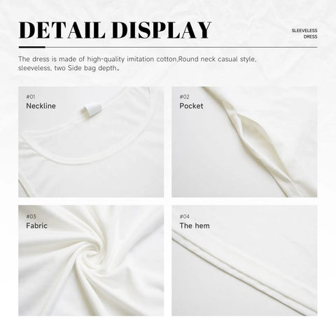 Detail view of Summer Sleeveless Round Neck Dress For Women With Pockets, Lightweight 95 Percent Polyester 5 Percent Spandex Blend.