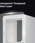 Close-up of the Transparent Tempered Glass Layer of the Smooth Rolling Soundproof Office Pod, Portable Phone Booth.
