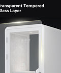Portable Office Sound Booth With Audio Privacy, Mobile Soundproof Phone Pod featuring transparent tempered glass layer.